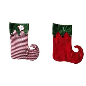 Holiday Helper Elf Style Jingle Bells 17.5" Christmas Stockings x 2